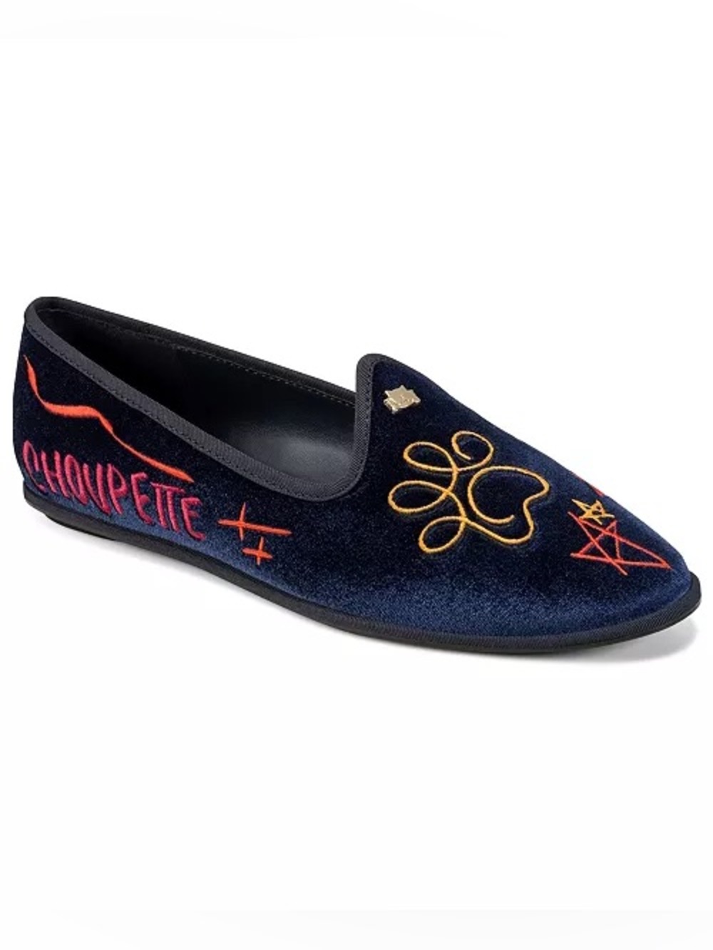 Karl Lagerfeld velvet blue Vaneda Ikonic Flat Embroidery loafer slides Pins 7.5